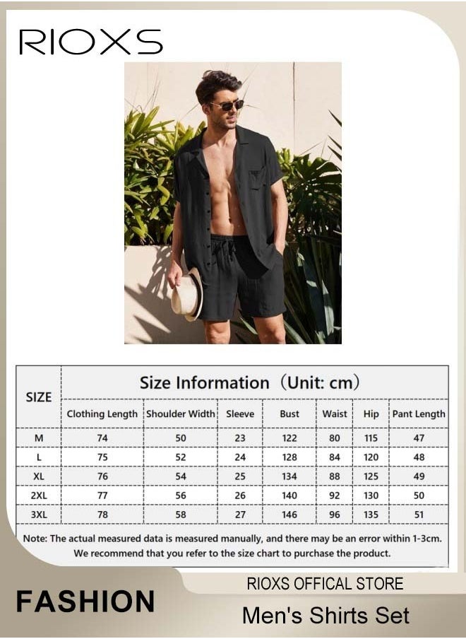 RIOXS - Men's Button-Down Shirts, 2 Piece Men's Shirts, Short Sleeve Casual Shirts,Button Down Shirt For Men Father, Beach Summer Wedding Shirt Hawaiian Outfits - Image 1