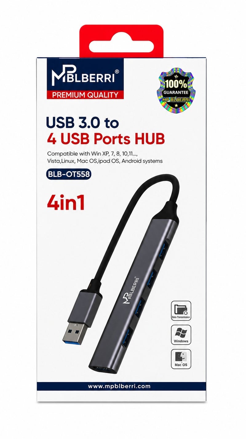 MPBLBERRI USB 3.0 to 4 USB Ports Hub 4-in-1 High Speed USB Splitter Adapter for Laptop, PC, MacBook, Keyboard, Mouse & Flash Drive - Image 2