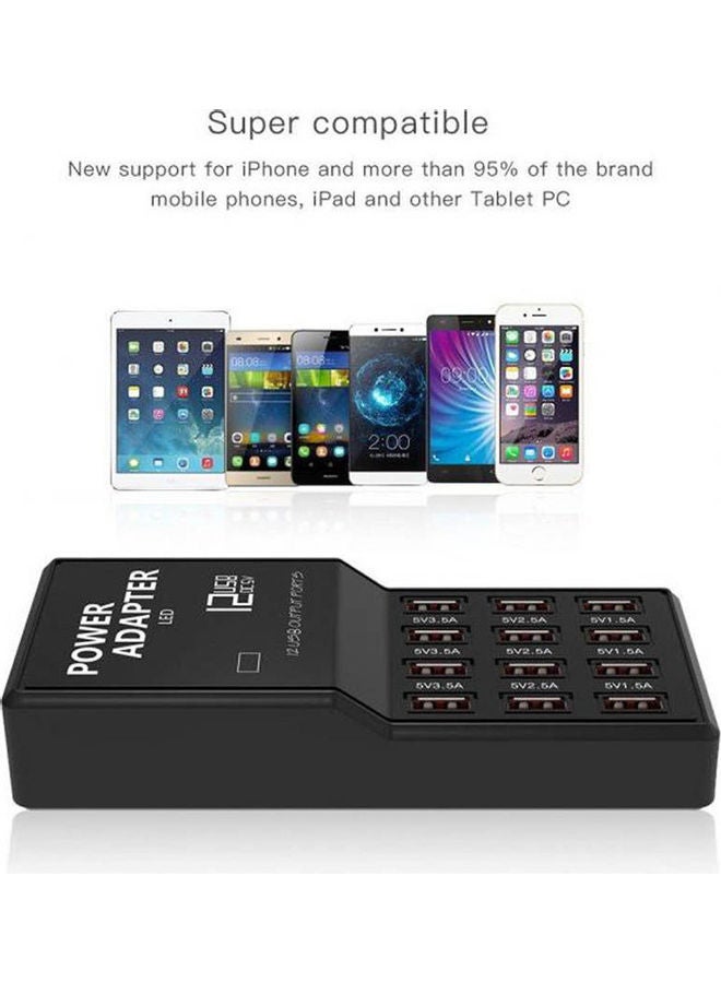 شاحن USB مع موزع ب12 منفذ ومحول طاقة للشحن متعدد السرعات بقابس أوروبي لأجهزة USB أسود - Image 3