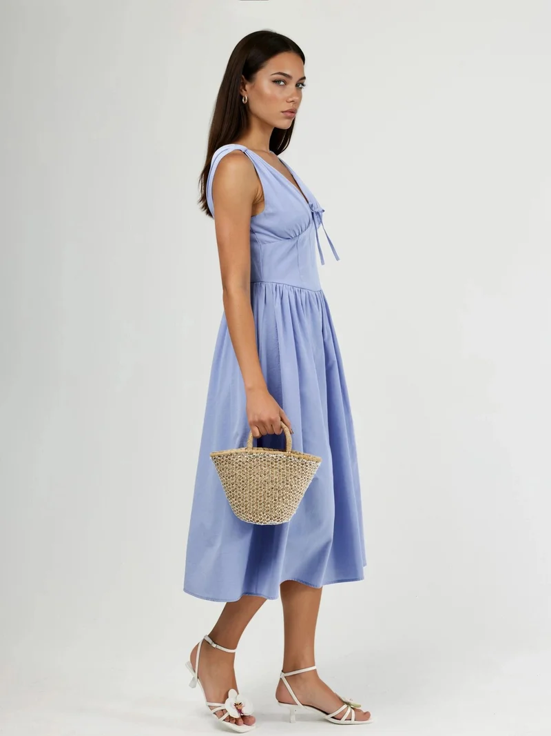بوسيم BUSEM V-neck Midi Dress with Bow Detail