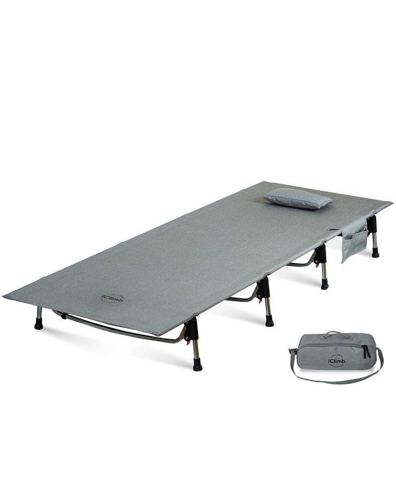 iClimb Super Easy Assemble Folding Cot Ultralight Compact Heavy Duty with Carry Bag for Adults Camping Backpacking (Grey) - Image 1