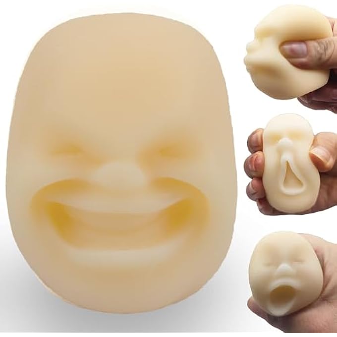 Moinin AWANGLUO Squishy Fidget Sensory Stress Human face Toys for Adults Teens Kids,Decompression Anxiety Relief Toy,Funny Gift for Birthday,Christmas,Stocking Stuffer Gift (Happy, White) - Image 1