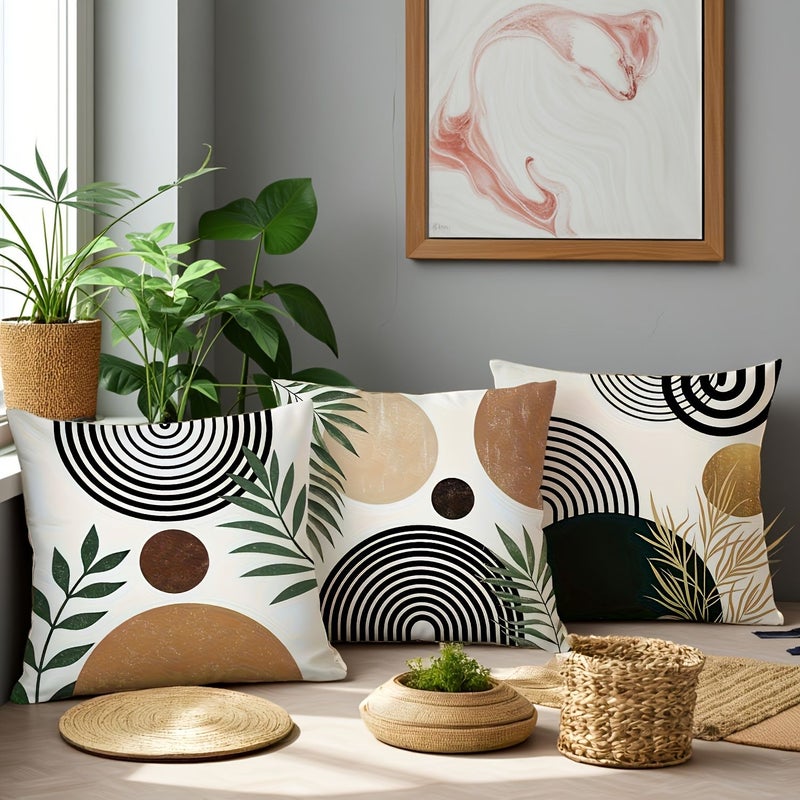 4 عبوات من أغطية وسائد زخرفية بوهيمية هندسية مقاس 17.72 × 17.72 بوصة، بتصميم تجريدي بسيط باللونين الأخضر والبرتقالي، مع سحاب للإغلاق، من ألياف البوليستر، مطبوعة على الوجهين، لوسائد غرفة المعيشة والأريكة - Image 2