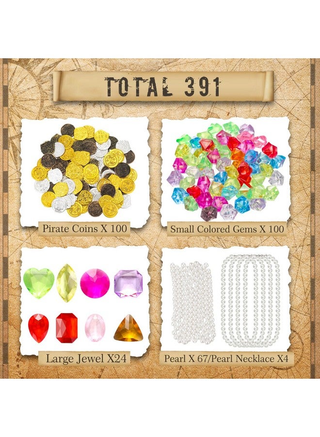Hanaive 319 قطعة من كنز القراصنة عملات ذهبية مزيفة من البلاستيك جواهر وأحجار قراصنة مجموعة ألعاب زينة حفلات القراصنة كنز لمغامرات ذات طابع قراصنة حفلة صيفية بركة عملات (غير منتظمة ومستديرة) - Image 2