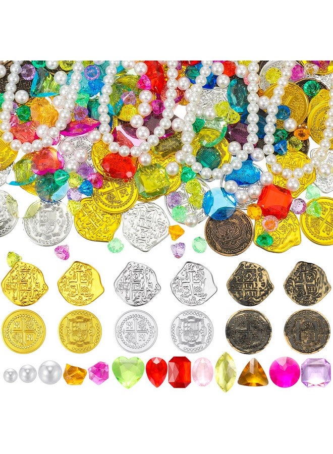 Hanaive 319 قطعة من كنز القراصنة عملات ذهبية مزيفة من البلاستيك جواهر وأحجار قراصنة مجموعة ألعاب زينة حفلات القراصنة كنز لمغامرات ذات طابع قراصنة حفلة صيفية بركة عملات (غير منتظمة ومستديرة) - Image 1