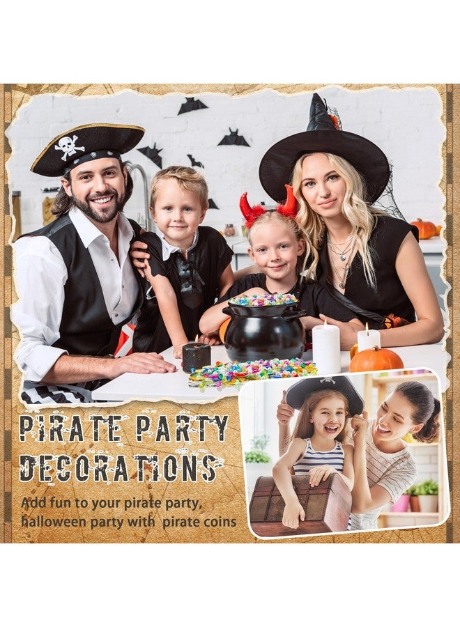 Hanaive 319 قطعة من كنز القراصنة عملات ذهبية مزيفة من البلاستيك جواهر وأحجار قراصنة مجموعة ألعاب زينة حفلات القراصنة كنز لمغامرات ذات طابع قراصنة حفلة صيفية بركة عملات (غير منتظمة ومستديرة) - Image 4