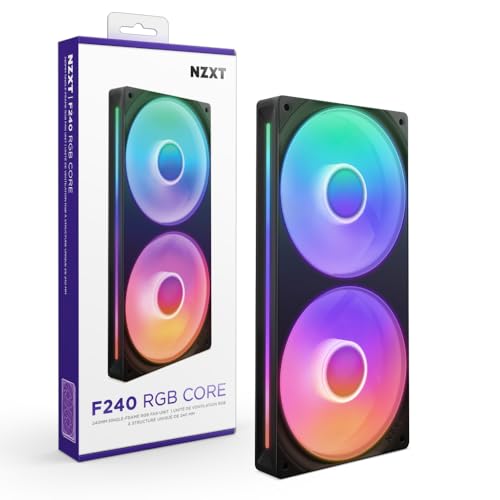 NZXT F240 RGB Core 240mm SingleFrame Fan Unit with 2 x 120mm RGB Fans Speed Lighting Control High Static Pressure Airflow Fluid Dynamic Bearings 8 aRGB LEDs Per Fan Black - Image 1