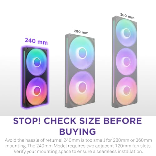NZXT F240 RGB Core 240mm SingleFrame Fan Unit with 2 x 120mm RGB Fans Speed Lighting Control High Static Pressure Airflow Fluid Dynamic Bearings 8 aRGB LEDs Per Fan Black - Image 3