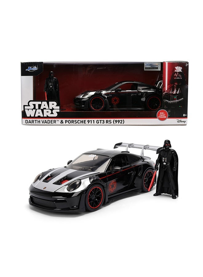 Jada Toys Star Wars Darth Vader Porsche 911 GT3 RS Die-Cast Car 1:24 with Figure, Doors and Bonnet to Open, Freewheel, 19 cm - Black - Image 1