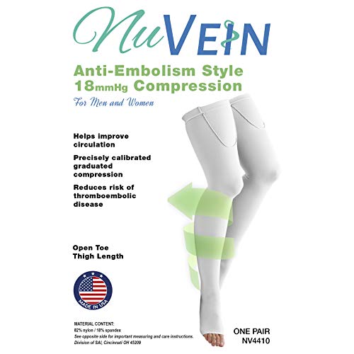 NuVein جوارب جراحية NuVein، دعم 18 مم زئبقي للتعافي من الانصمام، تصميم طبي للجنسين، عالية الفخذ، مفتوحة الأصابع، بيج، متوسط - Image 3