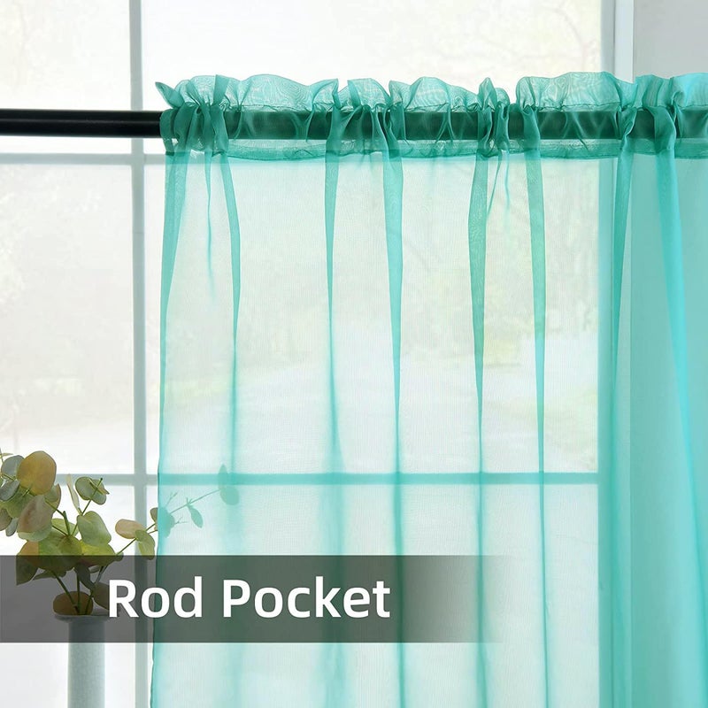 youleyar الصلبة القضيب القضيب الستار Voile Draperies 2 لوحات بيضاء بيج رمادي القهوة 52 بوصة طولها 45 بوصة 1 زوج 1 زوج لغرفة نوم المطبخ ساحة غرفة المعيشة (الفيروز 52wx45l) - Image 3