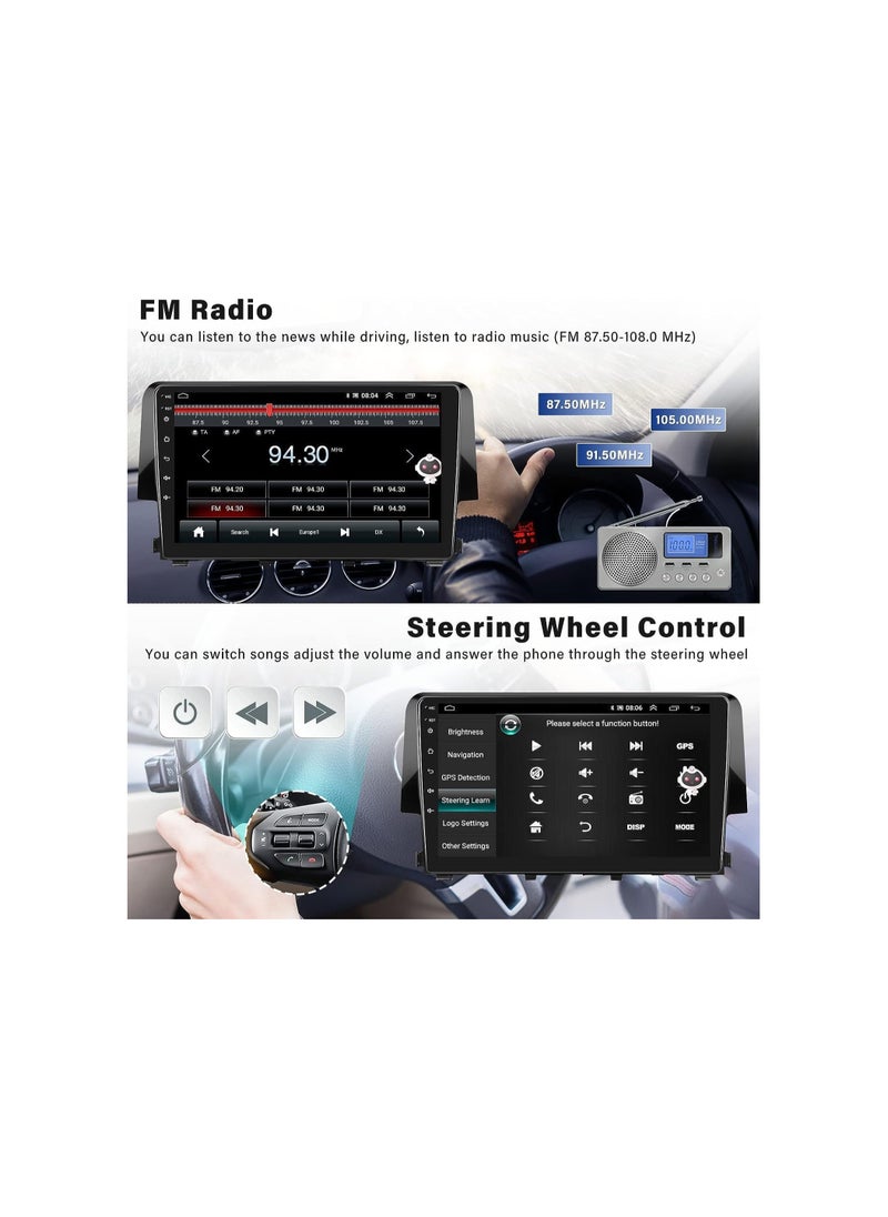 SHEZA STAR - Android Car Stereo for Honda Civic 2016 To 2020 6GB RAM 128GB ROM Support SIM Card, Apple Carplay, Mirror-Link Wi-Fi BT, Radio GPS Navigation, 9 Inch IPS Touch Screen with Backup Camera Included - Image 1