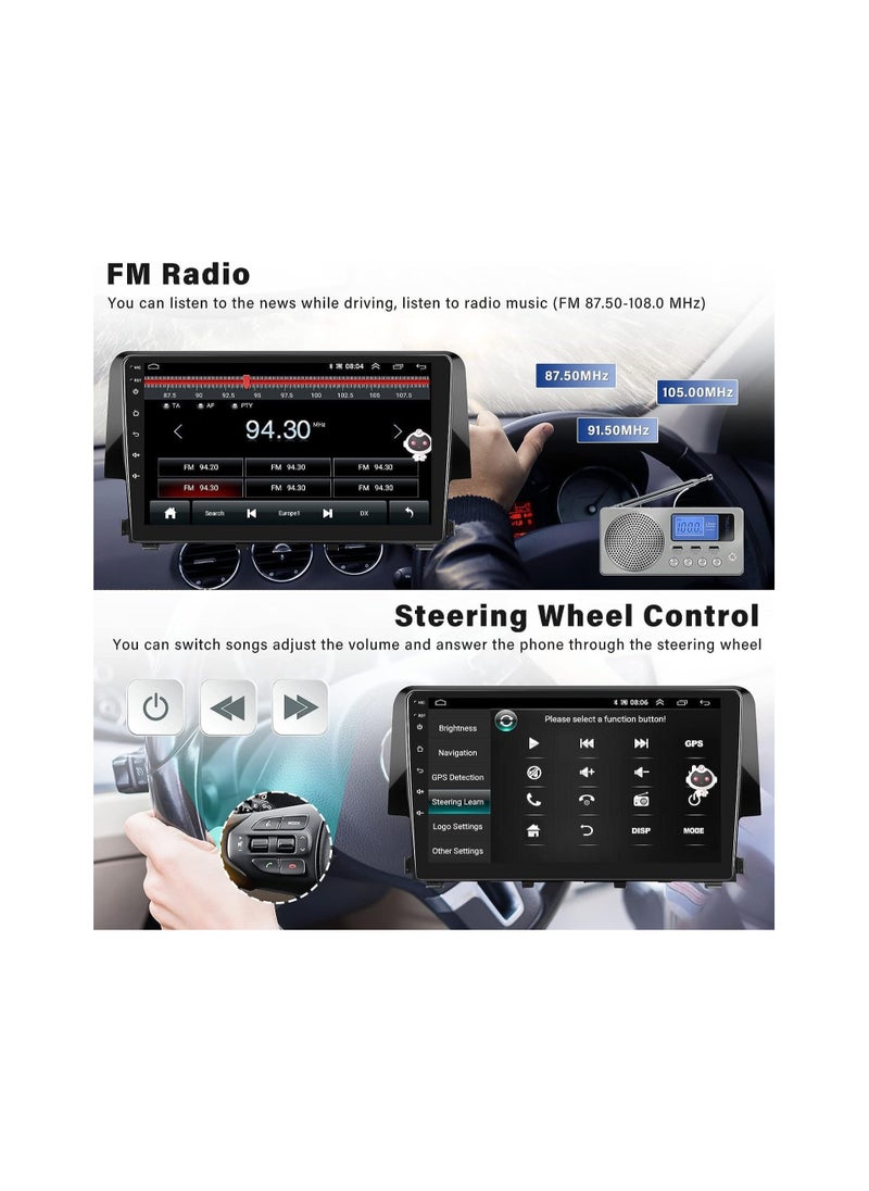 SHEZA STAR - Android Car Stereo for Honda Civic 2016 To 2020 6GB RAM 128GB ROM Support SIM Card, Apple Carplay, Mirror-Link Wi-Fi BT, Radio GPS Navigation, 9 Inch IPS Touch Screen with Backup Camera Included - Image 1