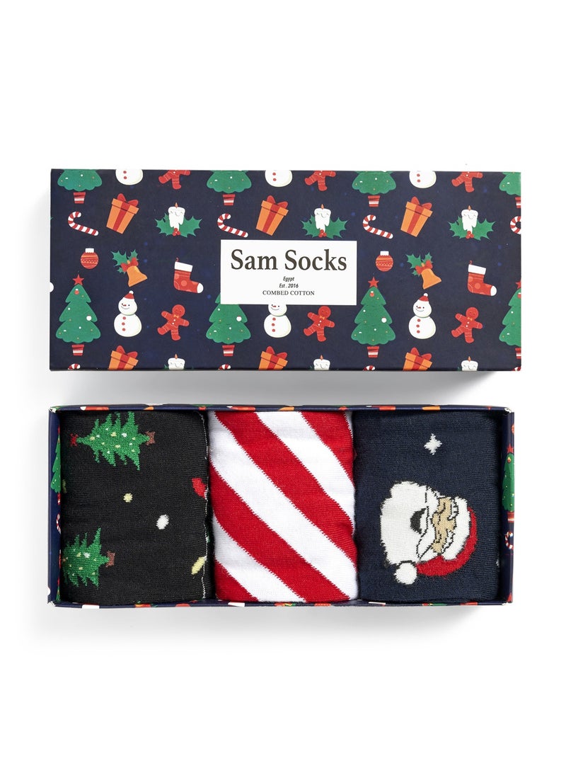 سام سوكس مجموعة من 3 شراب كريسماس طويل  هدية  حريمى  مشكل الوان - Image 1