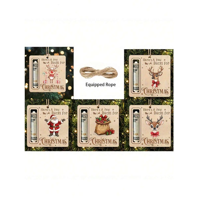 1/5pcChristmas Wallet Decor, Cash Storage Wallet, Christmas Tree Ornament, Natural Wood Christmas, Birthday, Party Gift, Decorative Money Box, Santa Claus And Reindeer Christmas Decor, Party Favors, Durable Wooden Craft, 2D Flat Design - Image 5