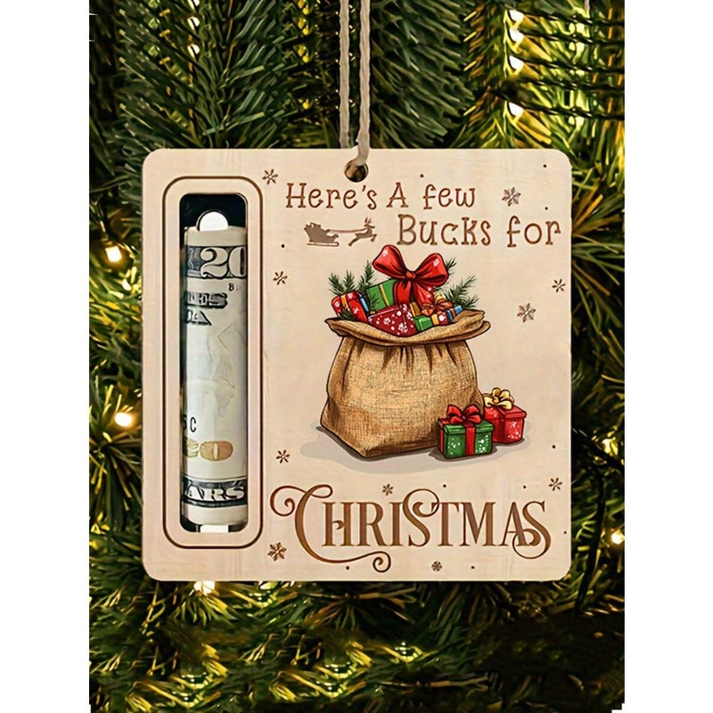 1/5pcChristmas Wallet Decor, Cash Storage Wallet, Christmas Tree Ornament, Natural Wood Christmas, Birthday, Party Gift, Decorative Money Box, Santa Claus And Reindeer Christmas Decor, Party Favors, Durable Wooden Craft, 2D Flat Design - Image 4