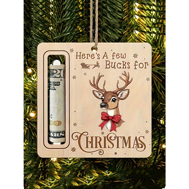 1/5pcChristmas Wallet Decor, Cash Storage Wallet, Christmas Tree Ornament, Natural Wood Christmas, Birthday, Party Gift, Decorative Money Box, Santa Claus And Reindeer Christmas Decor, Party Favors, Durable Wooden Craft, 2D Flat Design - Image 3