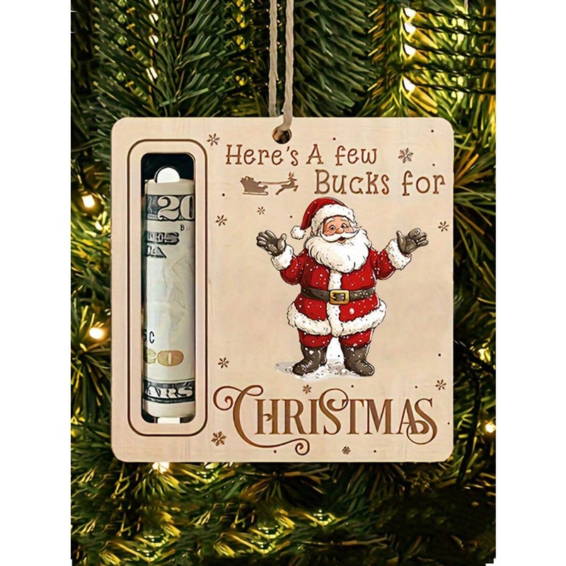 1/5pcChristmas Wallet Decor, Cash Storage Wallet, Christmas Tree Ornament, Natural Wood Christmas, Birthday, Party Gift, Decorative Money Box, Santa Claus And Reindeer Christmas Decor, Party Favors, Durable Wooden Craft, 2D Flat Design - Image 1