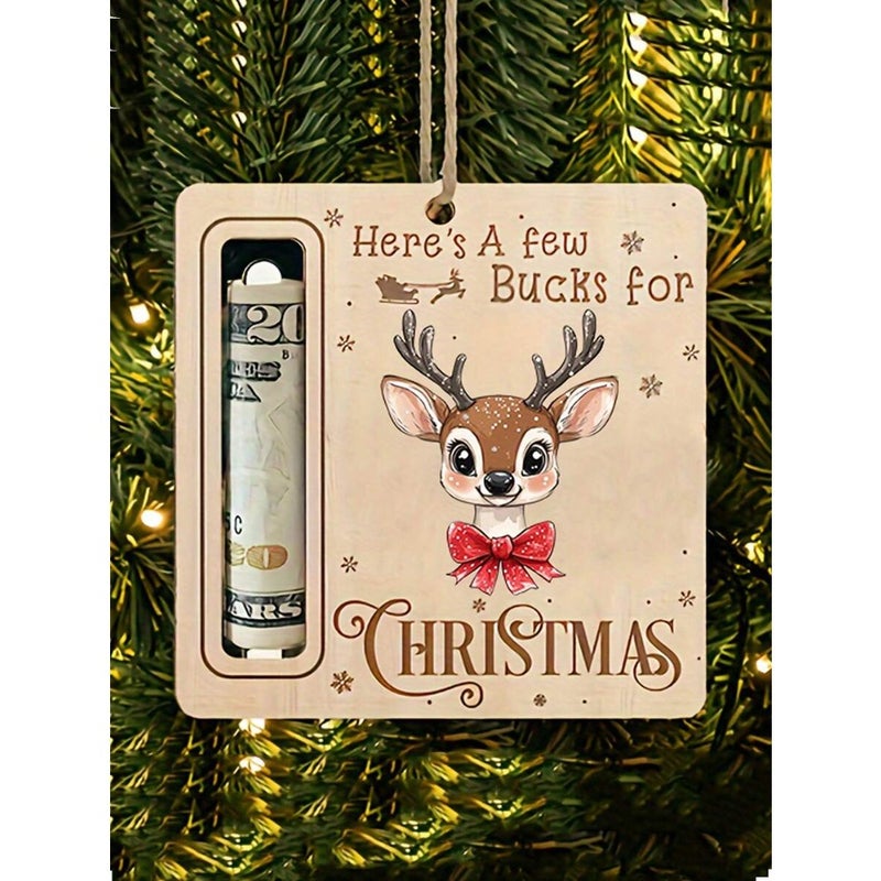 1/5pcChristmas Wallet Decor, Cash Storage Wallet, Christmas Tree Ornament, Natural Wood Christmas, Birthday, Party Gift, Decorative Money Box, Santa Claus And Reindeer Christmas Decor, Party Favors, Durable Wooden Craft, 2D Flat Design - Image 2
