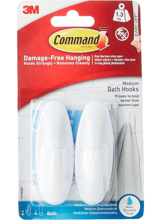 Command Command Bath Designer Medium Hook, 2 Hooks+4 strips/pack - Image 1