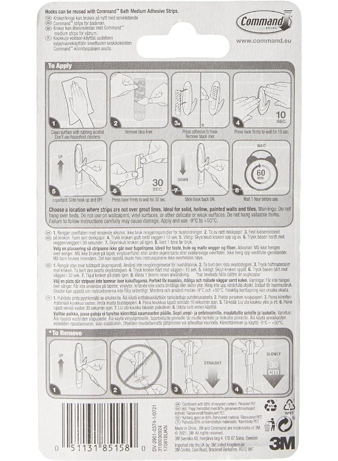 Command Command Bath Designer Medium Hook, 2 Hooks+4 strips/pack - Image 4