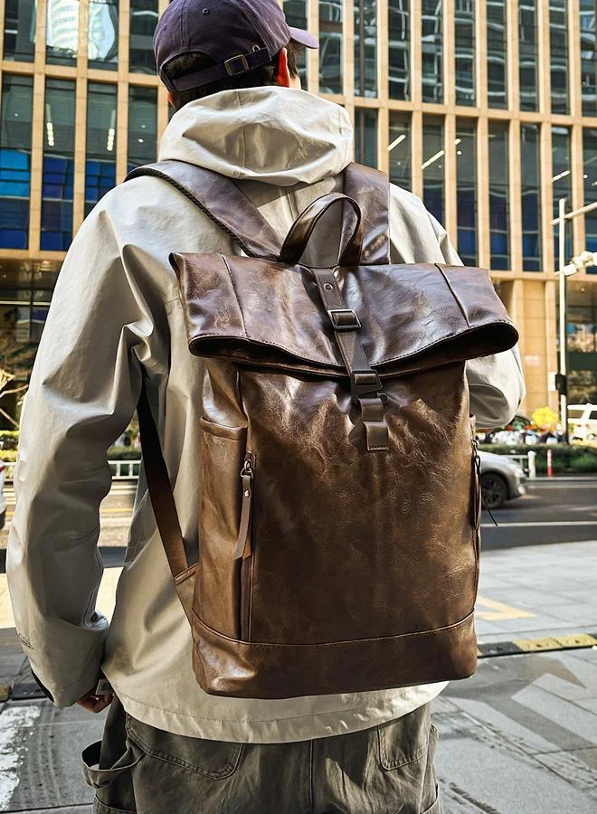 Take Two Take Two Coffee Brown Leather Flap Closure Backpack