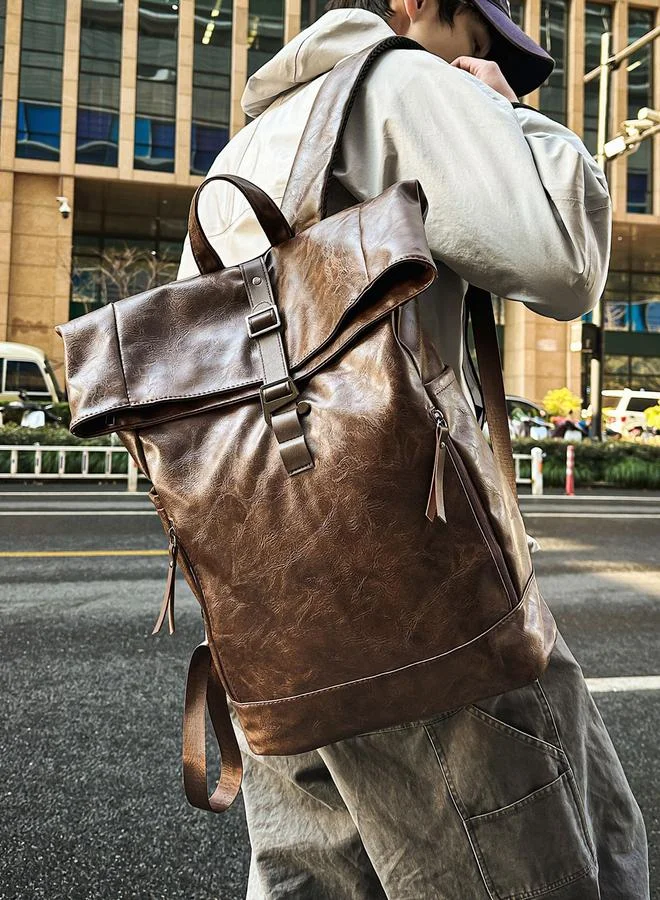 Take Two Take Two Coffee Brown Leather Flap Closure Backpack