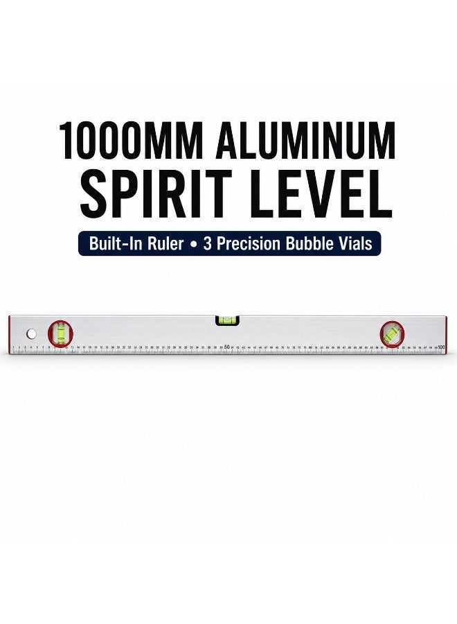 Sparta 1000mm Aluminum Spirit Level with Integrated Metric Ruler, 40 Inch 3-Vial Bubble Level for Horizontal Vertical & 45° Alignment, Carpentry, Tiling, Shelving, Construction and DIY - Image 3