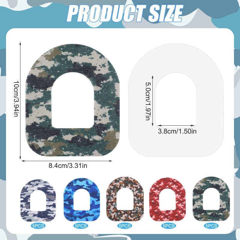 XIHIRCD 25pcs Adhesive Patches for Omnipod, Waterproof Insulin Sensor Patches Sweatproof Pre-Cut Sensor Stickers Cover Adhesive Tape Compatible with Omnipod 5 (Camouflage) - Image 2