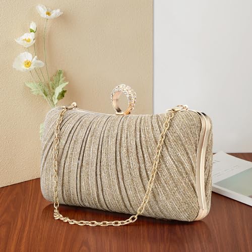 Simcat حقيبة كلتش ذهبية للنساء مع لمسة لامعة لحفلات المساء وحقيبة مسائية مطوية للسيدات لحفلات الزفاف والتخرج (ذهبي) - Image 4