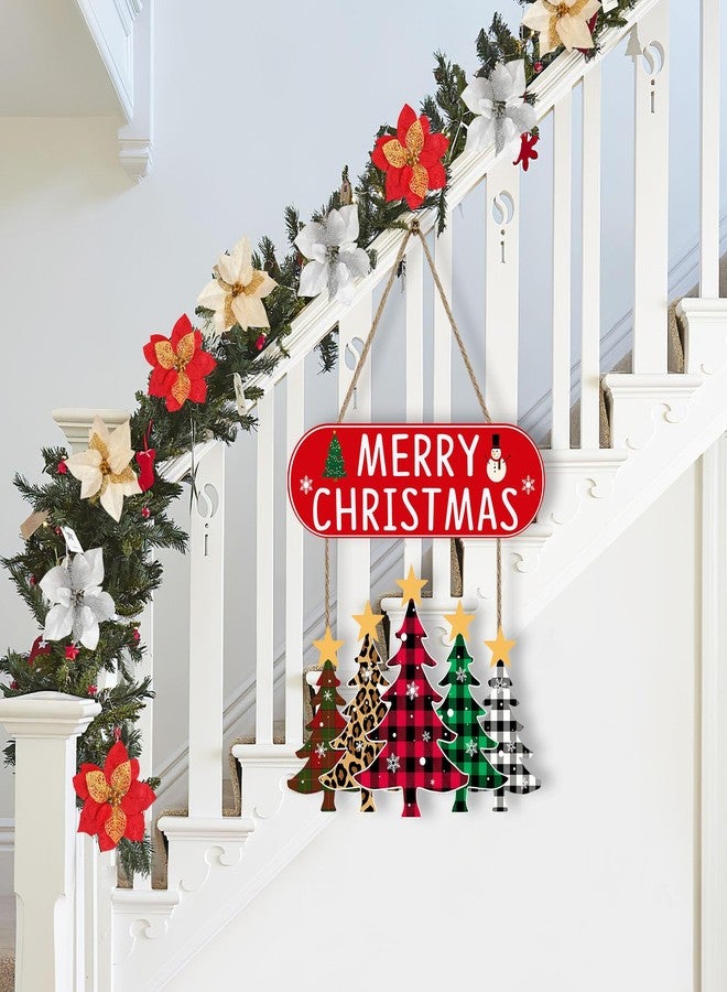 JEVUVU Merry Christmas Door Decorations Sign, Wooden Christmas Tree Wreaths for Front Door, Buffalo Plaid Wooden Wall Sign - Welcome Hanging Decor, Indoor & Outdoor - Image 3