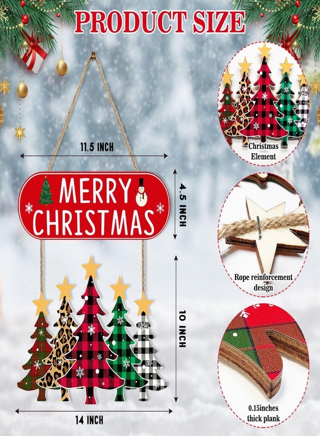 JEVUVU Merry Christmas Door Decorations Sign, Wooden Christmas Tree Wreaths for Front Door, Buffalo Plaid Wooden Wall Sign - Welcome Hanging Decor, Indoor & Outdoor - Image 4
