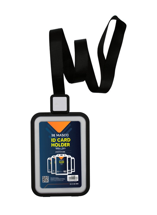 5-Piece Double Sided Vertical ID Card Holder With Lanyard Black