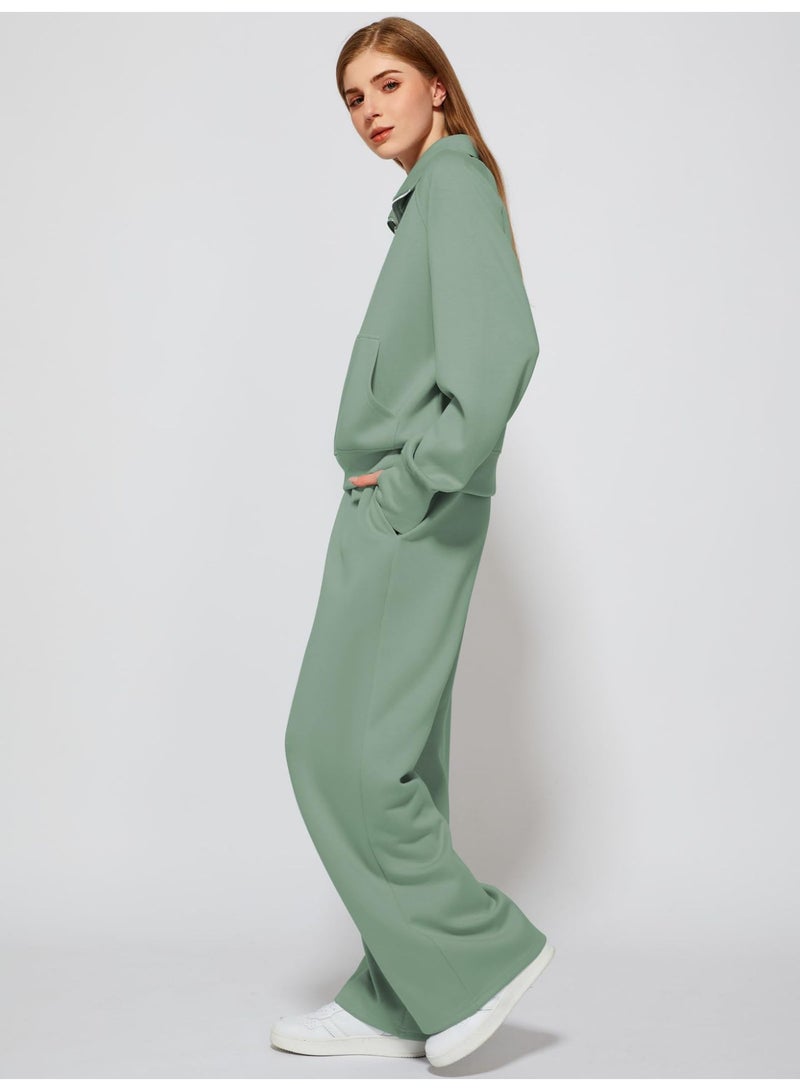 general 2025 - 2026 Women's Two-Piece Ultra-Large Half-Zip Sweatshirt and Wide Leg Sweatpants Casual Set - Image 2