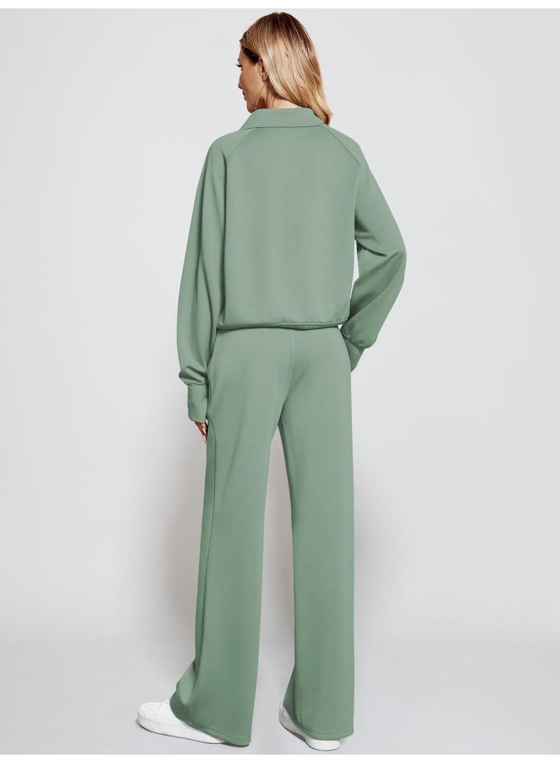 general 2025 - 2026 Women's Two-Piece Ultra-Large Half-Zip Sweatshirt and Wide Leg Sweatpants Casual Set - Image 3