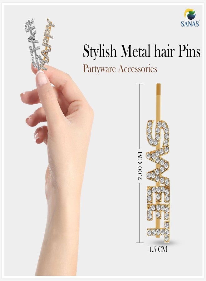 Sanas Hair Pins For Women Stylish (5Pcs) Hair Accessories For Girls Hair Clips Bobby Pins For Hair Stone Clips For hair Women Metal Pin For Girls Crystal Hair Accessories (5Pcs) (Assorted) - Image 2