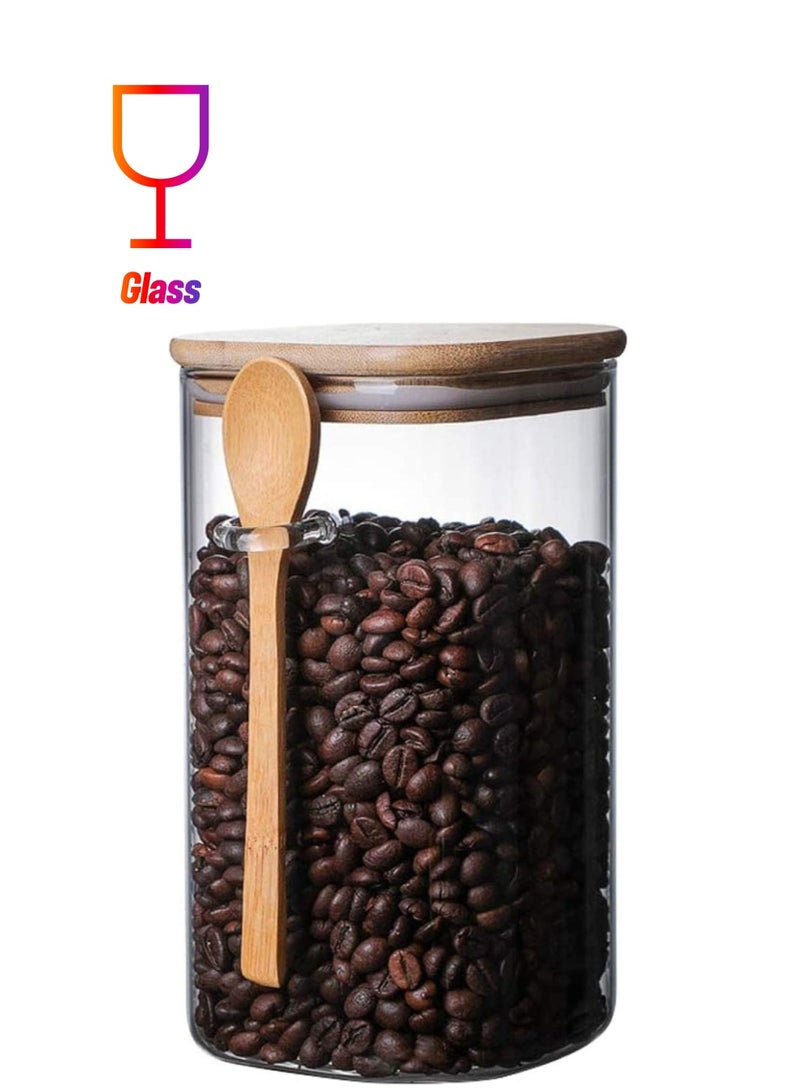 بلومنغ تايم وعاء زجاجي مع ملعقة خشبية وغطاء، حاوية تخزين الطعام للقهوة والشاي والأعشاب والتوابل والمكسرات والبذور (1500 مل) - Image 1