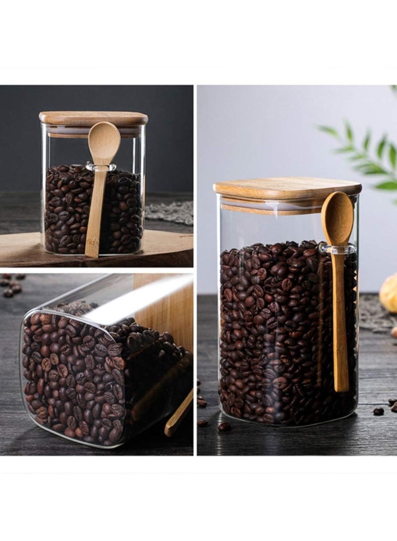 بلومنغ تايم وعاء زجاجي مع ملعقة خشبية وغطاء، حاوية تخزين الطعام للقهوة والشاي والأعشاب والتوابل والمكسرات والبذور (1500 مل) - Image 2