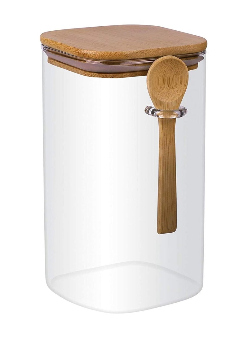 بلومنغ تايم وعاء زجاجي مع ملعقة خشبية وغطاء، حاوية تخزين الطعام للقهوة والشاي والأعشاب والتوابل والمكسرات والبذور (1500 مل) - Image 3