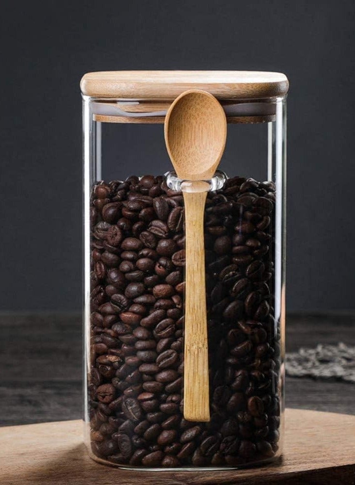 بلومنغ تايم وعاء زجاجي مع ملعقة خشبية وغطاء، حاوية تخزين الطعام للقهوة والشاي والأعشاب والتوابل والمكسرات والبذور (1500 مل) - Image 4