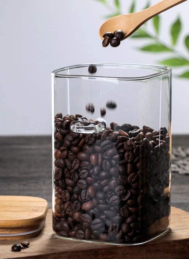 بلومنغ تايم وعاء زجاجي مع ملعقة خشبية وغطاء، حاوية تخزين الطعام للقهوة والشاي والأعشاب والتوابل والمكسرات والبذور (1500 مل) - Image 5