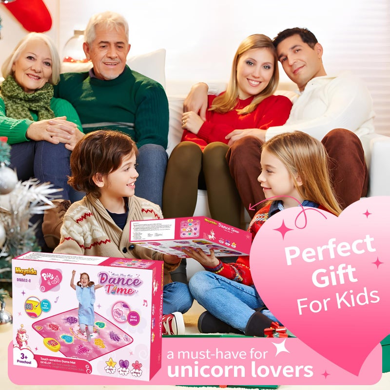 maysida Unicorn Dance Mat Toys for 3-12 Year Old Girls, Dance Pad with LED Lights, Built-in Music, 6 Game Modes, Electronic Dancing Mat as Christmas Birthday Gift for 3 4 5 6 7 8 9+ Girls (Pink) - Image 2