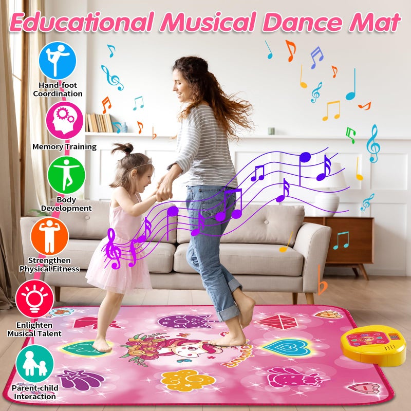 maysida Unicorn Dance Mat Toys for 3-12 Year Old Girls, Dance Pad with LED Lights, Built-in Music, 6 Game Modes, Electronic Dancing Mat as Christmas Birthday Gift for 3 4 5 6 7 8 9+ Girls (Pink) - Image 3