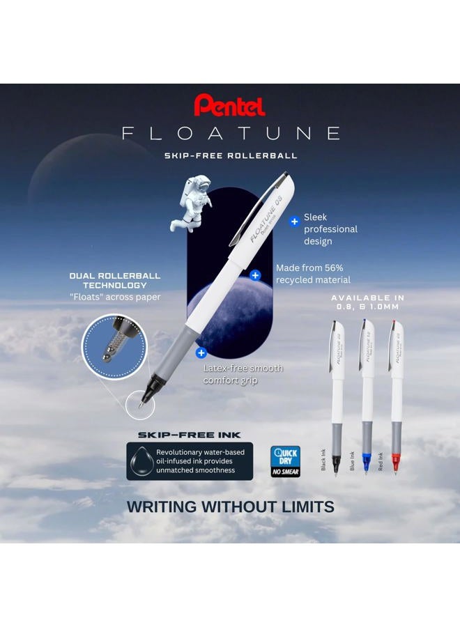 Pentel Floatune Rollerball Pen, (1.0mm), Bold Point, Black/Blue/Red Ink, Pack of 8 (BY110PF8OFC) - Image 5