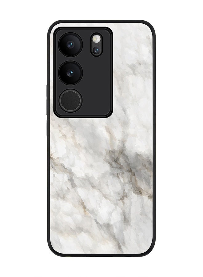 Rugged Black Edge case for Vivo V29 / Vivo V29 Pro / Vivo S17, Slim fit Soft Flexible Rubber Edges Anti Drop Cover - Marble Print Beige Grey