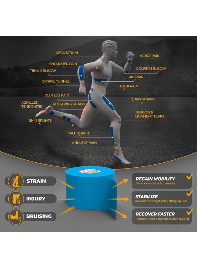 2 Piece Original Cotton Elastic Premium Athletic Tape,Latex Free Hypoallergenic, 5cm*5m,Blue - Image 3