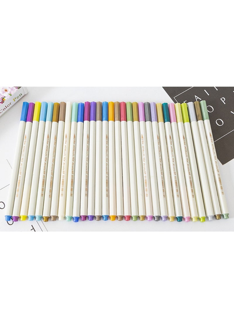 أساسيات الأعمال اليدوية: أقلام ملونة معدنية، أقلام تحديد معدنية، أقلام تحديد معدنية متوسطة الرأس، عبوة من 30 لونًا، أضئ عالمك الإبداعي - Image 4