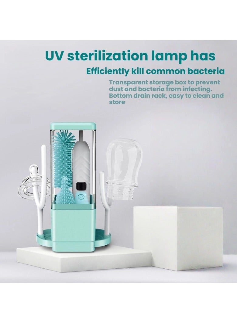 Baby electric bottle cleaning brush ultraviolet automatic disinfection draining drying silicone nipple straw cup brush - Image 1