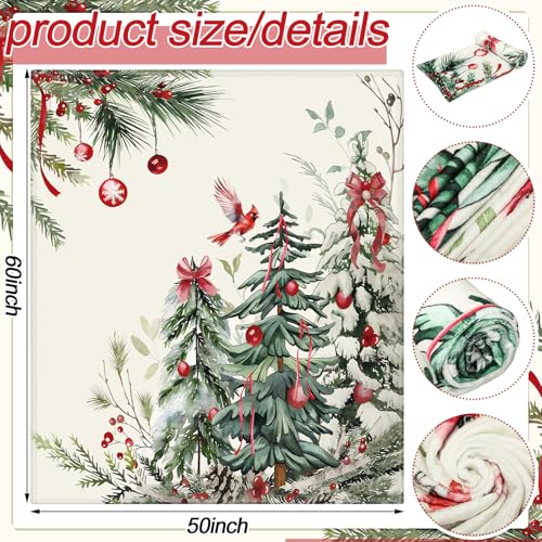 Mindsoft Christmas Tree Blanket Christmas Balls Pine Needles Pine Cardinal Bird Fuzzy Plush Flannel Cozy Blanket Winter Holiday Decor for Home Couch Bedding Room - Image 3