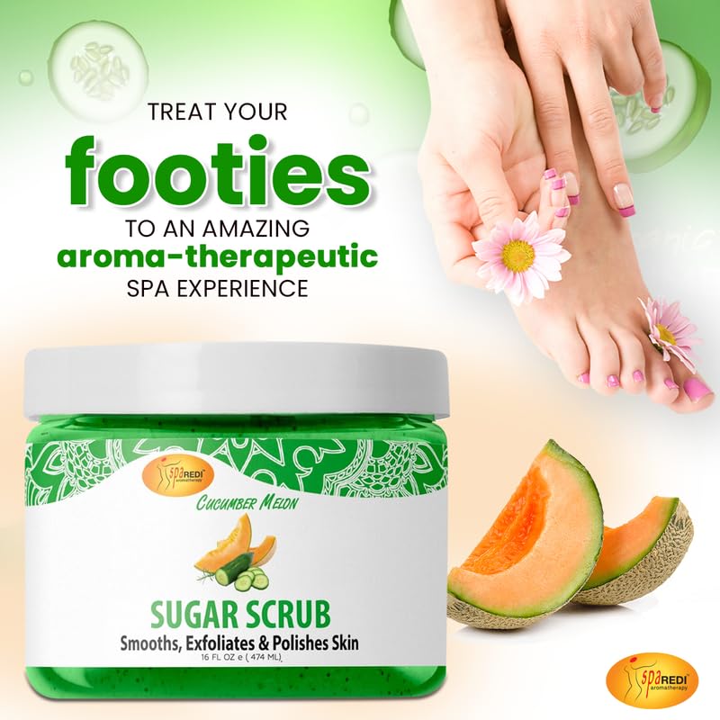 SPA REDI â€“ Sugar Body Scrub, Cucumber Melon, 16 Oz, Exfoliating, Moisturizing, Hydrating and Nourishing, Glow, Polish, Smooth and Fresh Skin - Body Exfoliator - Image 3